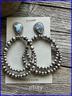 Navajo Sterling Silver Golden Hill Turquoise Pearl Earrings. 3 Inch. GM