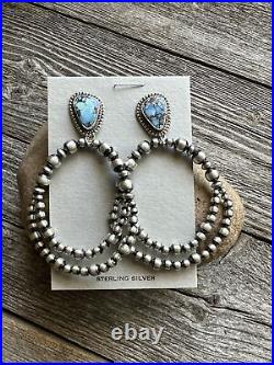 Navajo Sterling Silver Golden Hill Turquoise Pearl Earrings. 3 Inch. GM