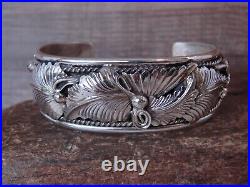 Navajo Sterling Silver Grape Leaf Feather Bracelet by M. Thomas Jr