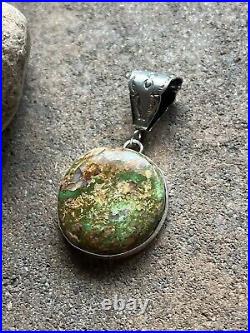 Navajo Sterling Silver Green Royston Turquoise Pendant. CY