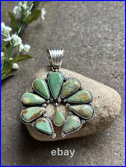 Navajo Sterling Silver Green Turquoise Naja Pendant. KY