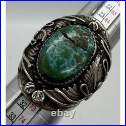 Navajo Sterling Silver Green Turquoise Native American Scroll Motif Ring Size 13