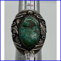 Navajo Sterling Silver Green Turquoise Native American Scroll Motif Ring Size 13