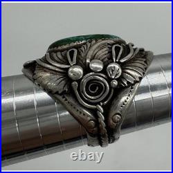 Navajo Sterling Silver Green Turquoise Native American Scroll Motif Ring Size 13