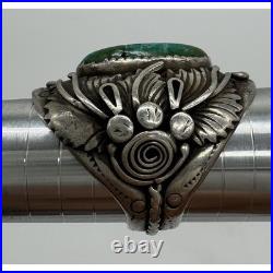 Navajo Sterling Silver Green Turquoise Native American Scroll Motif Ring Size 13