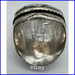 Navajo Sterling Silver Green Turquoise Native American Scroll Motif Ring Size 13