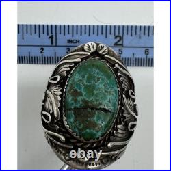 Navajo Sterling Silver Green Turquoise Native American Scroll Motif Ring Size 13