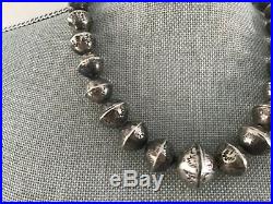 Navajo Sterling Silver Hand Stamped Bench Bead Necklace 31 sterling pearls