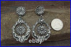 Navajo Sterling Silver Hand Stamped Concho Post Earrings Eugene Charley