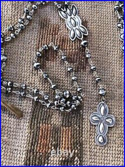 Navajo Sterling Silver Handmade Beaded Rosary Necklace Signed