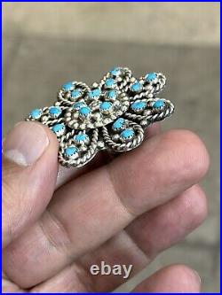 Navajo Sterling Silver Handmade Sleeping Beauty Turquoise Adjustable Ring-Rare