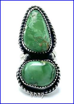 Navajo Sterling Silver Handmade Verde Valley Turquoise Adjustable Ring-Tia Long