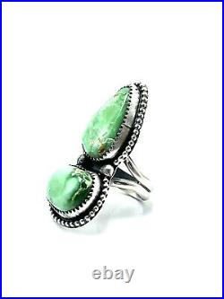 Navajo Sterling Silver Handmade Verde Valley Turquoise Adjustable Ring-Tia Long