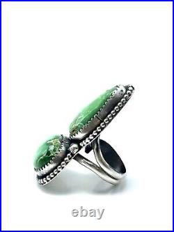 Navajo Sterling Silver Handmade Verde Valley Turquoise Adjustable Ring-Tia Long