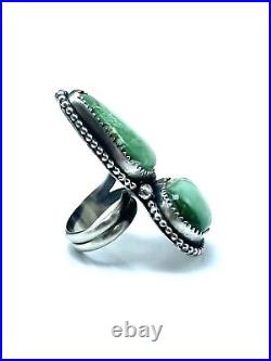 Navajo Sterling Silver Handmade Verde Valley Turquoise Adjustable Ring-Tia Long