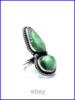 Navajo Sterling Silver Handmade Verde Valley Turquoise Adjustable Ring-Tia Long