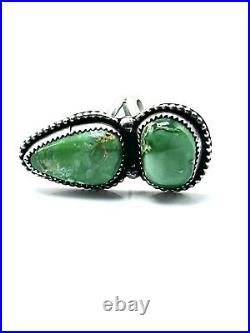 Navajo Sterling Silver Handmade Verde Valley Turquoise Adjustable Ring-Tia Long