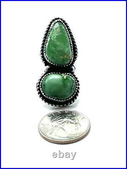 Navajo Sterling Silver Handmade Verde Valley Turquoise Adjustable Ring-Tia Long