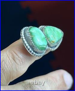 Navajo Sterling Silver Handmade Verde Valley Turquoise Adjustable Ring-Tia Long