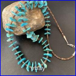 Navajo Sterling Silver Kingman Turquoise Shell Necklace 26 11817