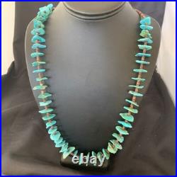 Navajo Sterling Silver Kingman Turquoise Shell Necklace 26 11817