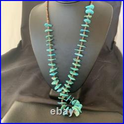 Navajo Sterling Silver Kingman Turquoise Shell Necklace 26 11817