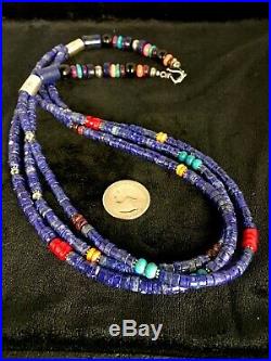 Navajo Sterling Silver Lapis Multi Strand Necklace 26 8544
