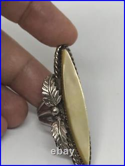 Navajo Sterling Silver MOP Signed TC Long Shell Leaf Ring Size7.5