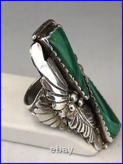 Navajo Sterling Silver Malachite Ring Size 7.5 Vintage Unmarked