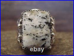 Navajo Sterling Silver Men's White Buffalo Turquoise Ring Morgan Size 11.5