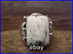 Navajo Sterling Silver Men's White Buffalo Turquoise Ring Morgan Size 12.5