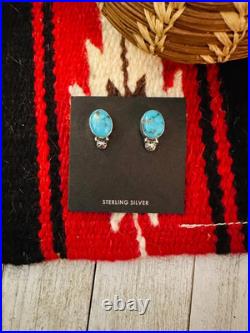 Navajo Sterling Silver & Morenci Turquoise Post Ea