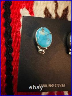 Navajo Sterling Silver & Morenci Turquoise Post Ea