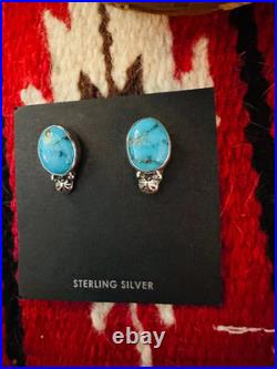 Navajo Sterling Silver & Morenci Turquoise Post Ea