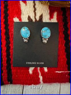 Navajo Sterling Silver & Morenci Turquoise Post Ea