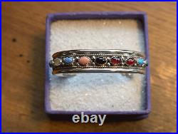 Navajo Sterling Silver Multi Color Precious Cuff by Justin Morris 23 Grams