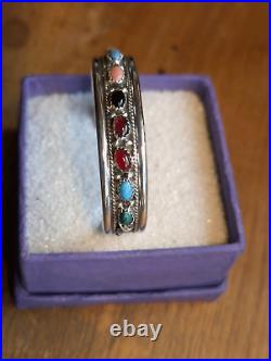 Navajo Sterling Silver Multi Color Precious Cuff by Justin Morris 23 Grams