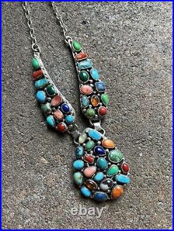 Navajo Sterling Silver Multi Stone Cluster Chain Necklace. Emer Thompson