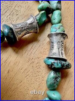 Navajo Sterling Silver Natural Kingman Turquoise Nugget Bench Bead Necklace 23