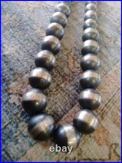 Navajo Sterling Silver Necklace 146 Grams! 4mm-15mm 36in Graduated Beads