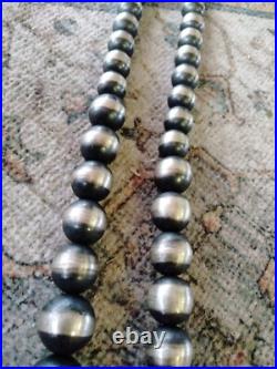 Navajo Sterling Silver Necklace 146 Grams! 4mm-15mm 36in Graduated Beads