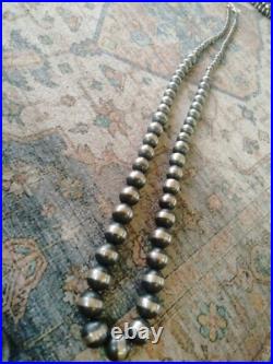 Navajo Sterling Silver Necklace 146 Grams! 4mm-15mm 36in Graduated Beads