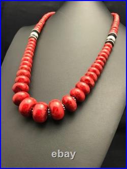 Navajo Sterling Silver Necklace Apple Sponge Coral Graduated Beads 25 4558
