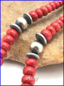 Navajo Sterling Silver Necklace Apple Sponge Coral Graduated Beads 25 4558