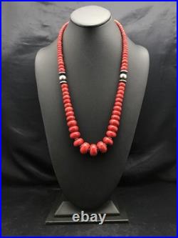Navajo Sterling Silver Necklace Apple Sponge Coral Graduated Beads 25 4558