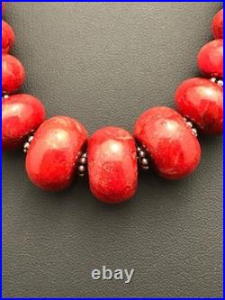 Navajo Sterling Silver Necklace Apple Sponge Coral Graduated Beads 25 4558