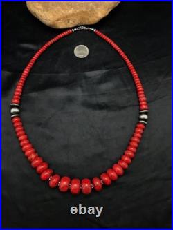 Navajo Sterling Silver Necklace Apple Sponge Coral Graduated Beads 25 4558 Navajo Sterling Silver Necklace Apple Sponge Coral Graduated Beads 25 4558