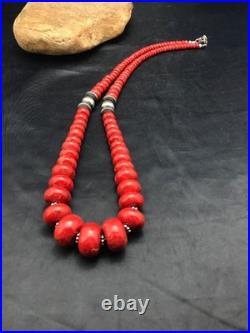 Navajo Sterling Silver Necklace Apple Sponge Coral Graduated Beads 25 4558