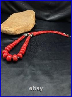 Navajo Sterling Silver Necklace Apple Sponge Coral Graduated Beads 25 4558