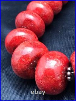 Navajo Sterling Silver Necklace Apple Sponge Coral Graduated Beads 25 4558